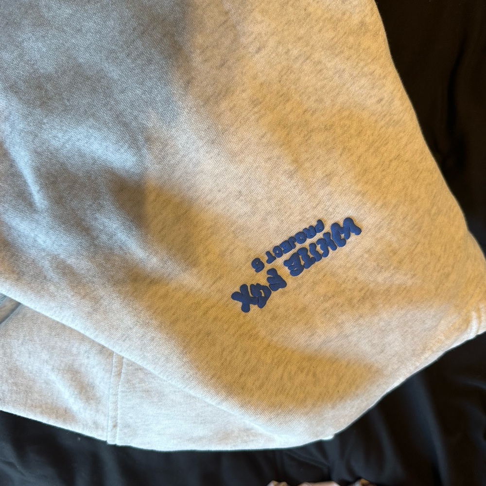 Gray white fox hoodie with Blue Logo